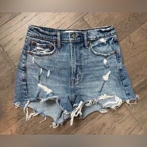 Abercrombie & Fitch High Rise Distressed Blue Jean Mom Shorts 24 00